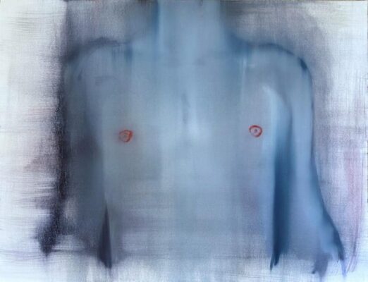 Lucas Ngo : » Pieuvre blanche » huile sur papier 65 x 50 cm, 2022